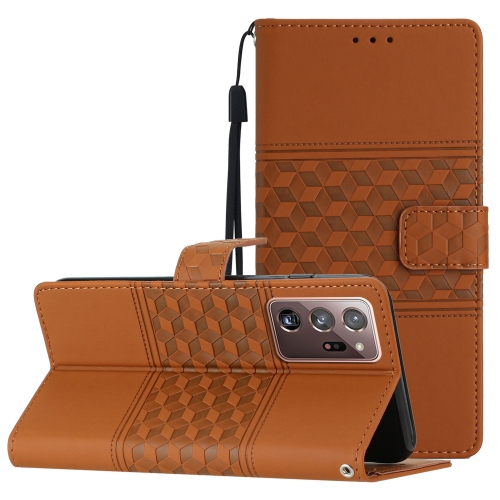 

For Samsung Galaxy Note20 Ultra Diamond Embossed Skin Feel Leather Phone Case with Lanyard(Brown)