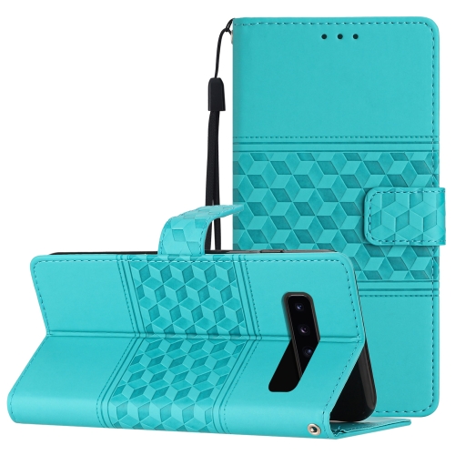 

For Samsung Galaxy S10 Diamond Embossed Skin Feel Leather Phone Case with Lanyard(Blue)