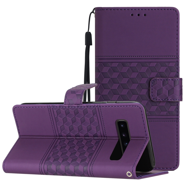 

For Samsung Galaxy S10+ Diamond Embossed Skin Feel Leather Phone Case with Lanyard(Purple)