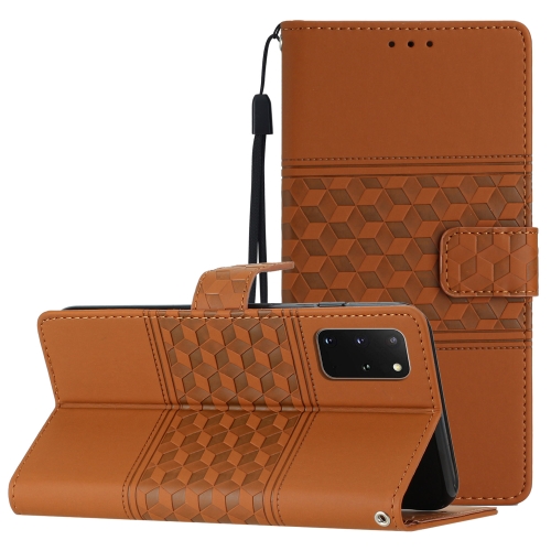 

For Samsung Galaxy S20+ Diamond Embossed Skin Feel Leather Phone Case with Lanyard(Brown)