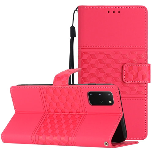 

For Samsung Galaxy S20+ Diamond Embossed Skin Feel Leather Phone Case with Lanyard(Red)