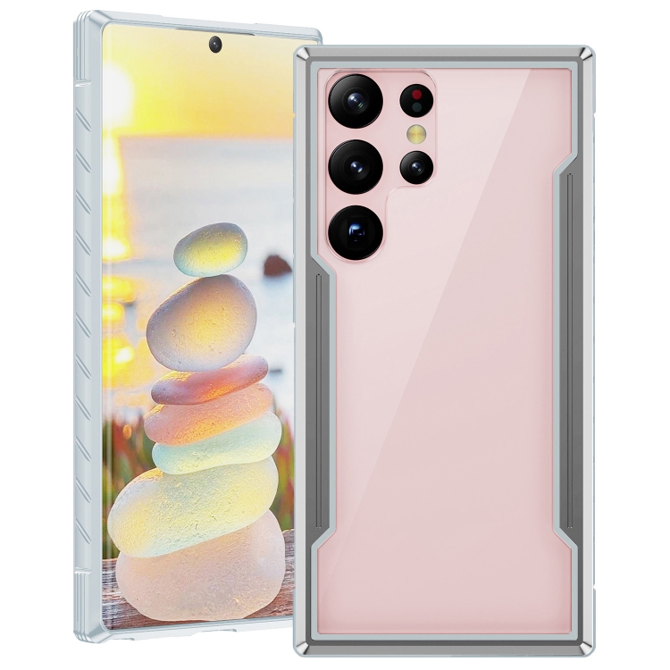 

For Samsung Galaxy S23+ 5G Defender Metal Clear PC Soft TPU Phone Case(Grey)