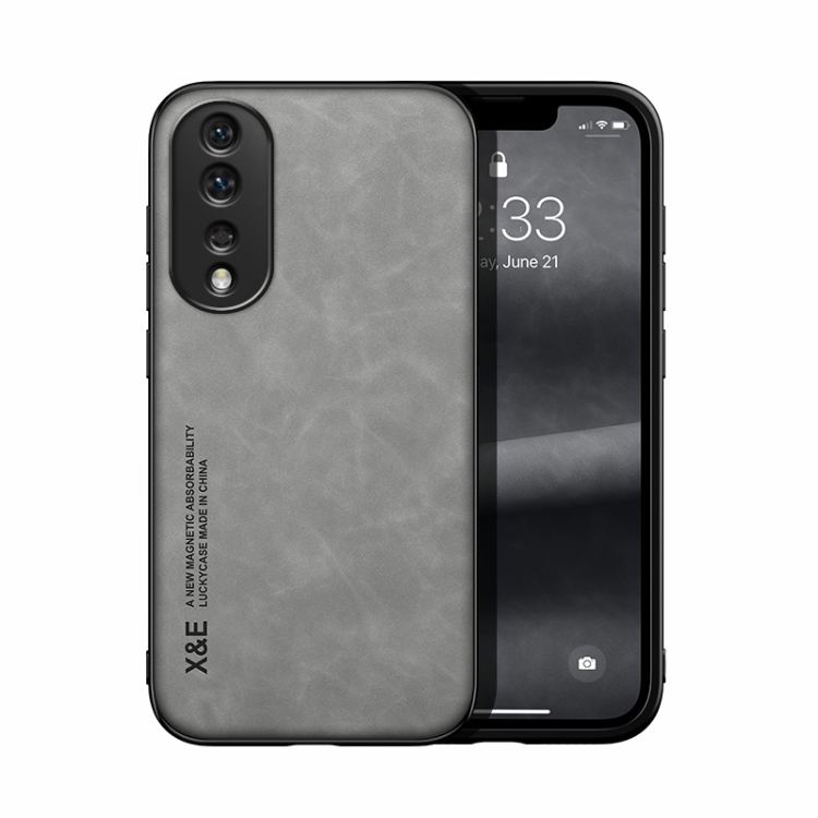 

For Honor 80 Pro Skin Feel Magnetic Leather Back Phone Case(Light Grey)