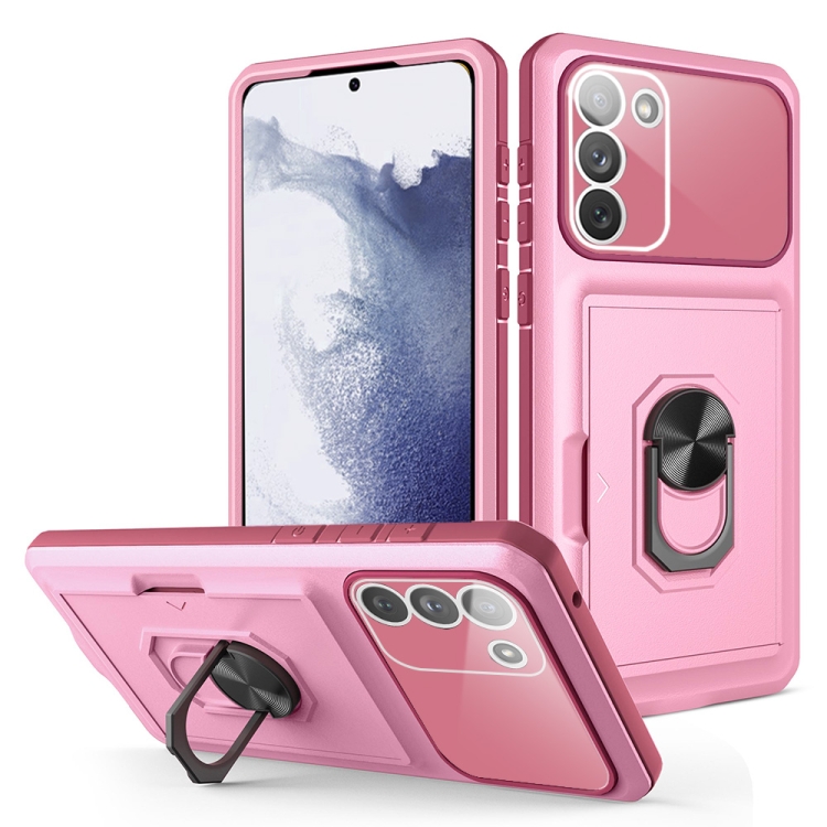 

For Samsung Galaxy S23 Ultra 5G Card Ring Holder Shockproof Phone Case(Pink Wine Red)