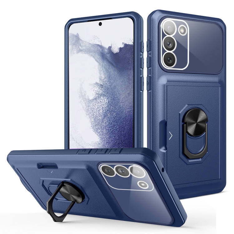 

For Samsung Galaxy A14 5G Card Ring Holder Shockproof Phone Case(Blue)