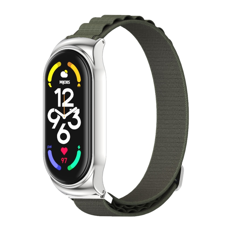 

For Xiaomi Mi Band 6 / 5 / 4 / 3 MIJOBS CS Nylon Breathable Watch Band(Army Green Silver)