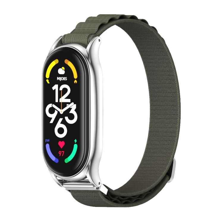

For Xiaomi Mi Band 6 / 5 / 4 / 3 MIJOBS PLUS Nylon Breathable Watch Band(Army Green Silver)