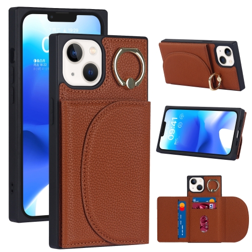 

For iPhone 14 Litchi Texture Card Bag Phone Case(Brown)