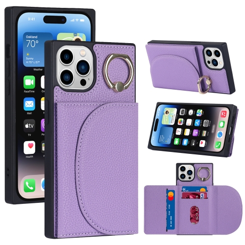 

For iPhone 14 Pro Max Litchi Texture Card Bag Phone Case(Purple)