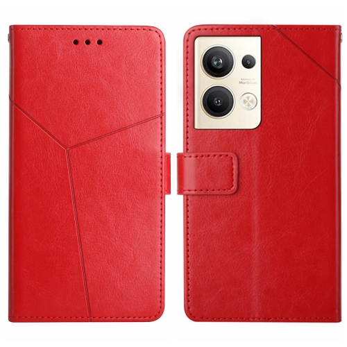 

For OPPO Reno9 Pro+ HT01 Y-shaped Pattern Flip Leather Phone Case(Red)