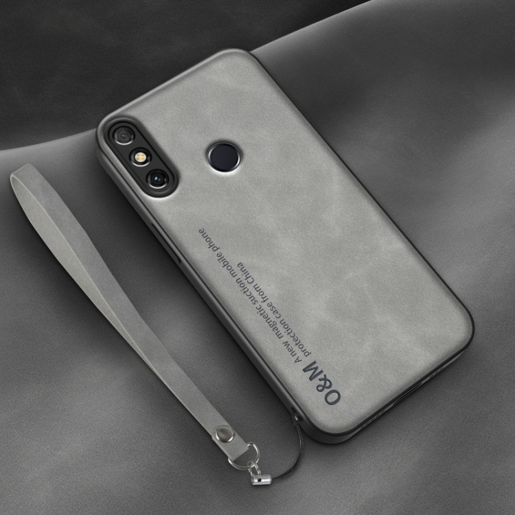 

For Huawei Enjoy 20e Lamba Skin Feel Leather Back Phone Case with Strap(Space Grey)