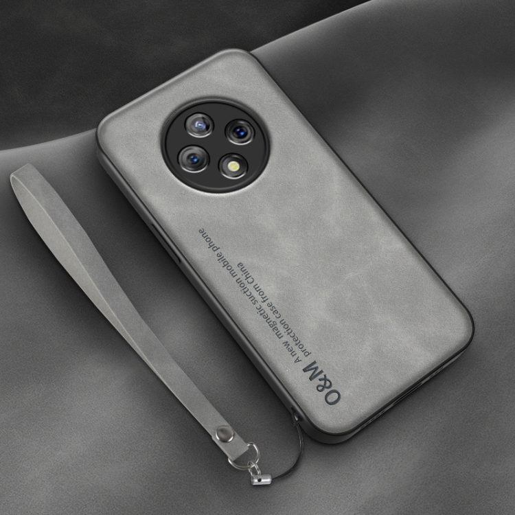 

For Huawei Enjoy 50 Plus Lamba Skin Feel Leather Back Phone Case with Strap(Space Grey)