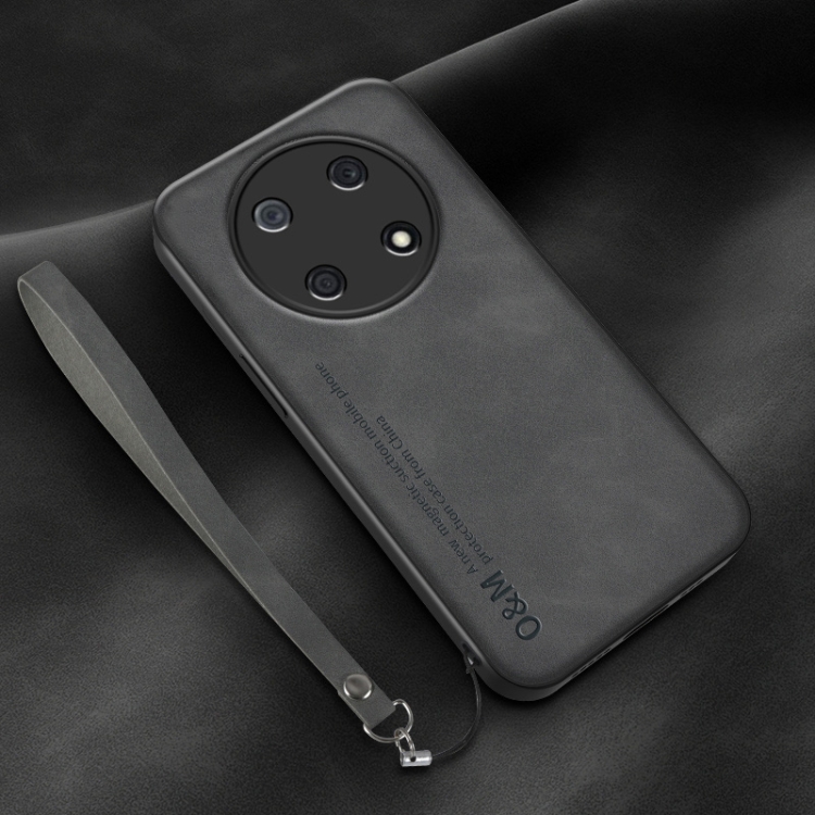 

For Huawei Enjoy 50 Pro Lamba Skin Feel Leather Back Phone Case with Strap(Dark Grey)