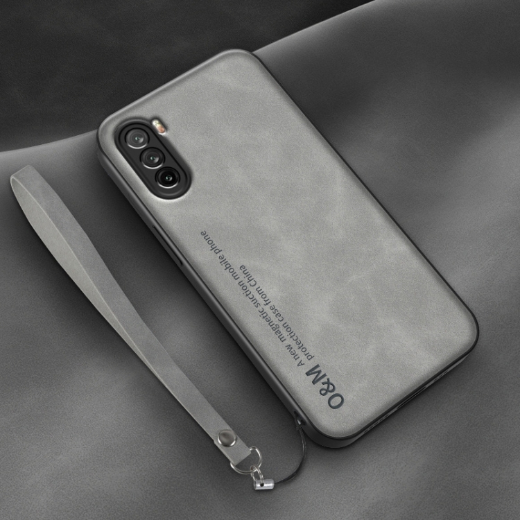 

For Huawei Maimang 9 Lamba Skin Feel Leather Back Phone Case with Strap(Space Grey)