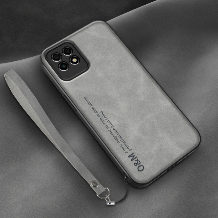 

For Huawei Maimang 10 SE Lamba Skin Feel Leather Back Phone Case with Strap(Space Grey)