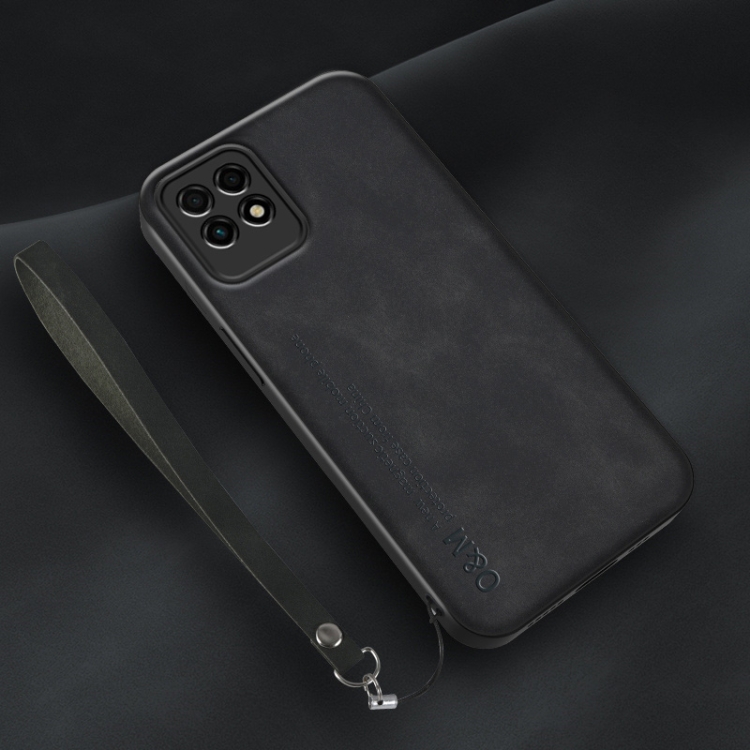 

For Huawei Maimang 10 SE Lamba Skin Feel Leather Back Phone Case with Strap(Black)