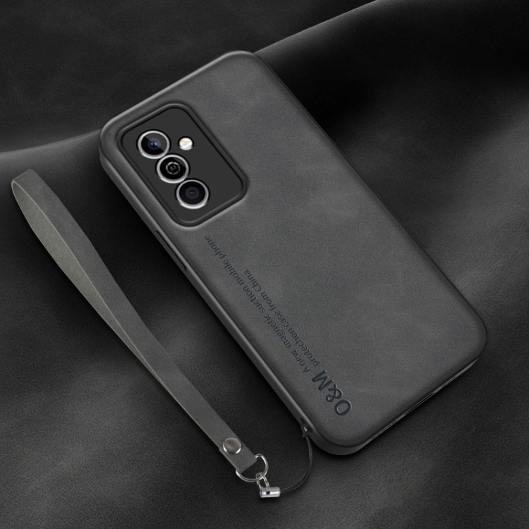 

For Huawei Maimang 11 Lamba Skin Feel Leather Back Phone Case with Strap(Dark Grey)