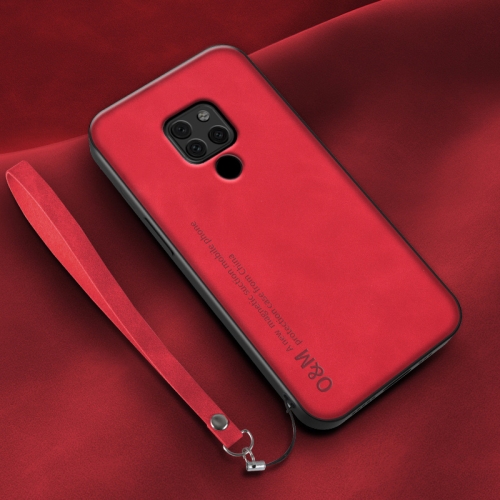 

For Huawei Mate 20 Lamba Skin Feel Leather Back Phone Case with Strap(Red)