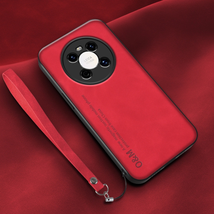 

For Huawei Mate 40 Lamba Skin Feel Leather Back Phone Case with Strap(Red)