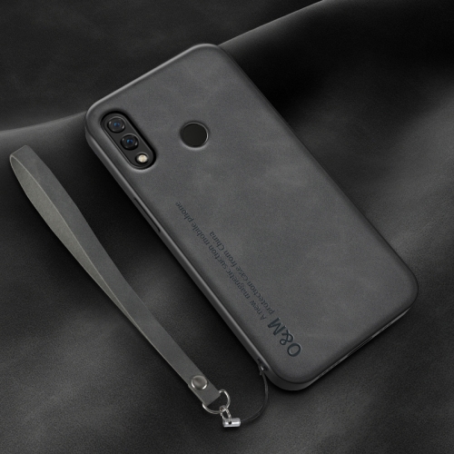 

For Huawei nova 3i Lamba Skin Feel Leather Back Phone Case with Strap(Dark Grey)