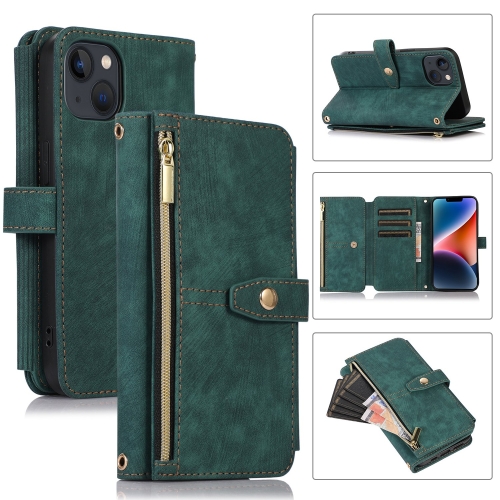 

For iPhone 14 Plus Dream 9-Card Wallet Zipper Bag Leather Phone Case(Green)