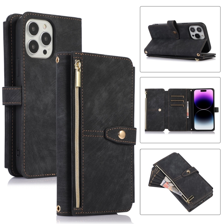 

For iPhone 14 Pro Dream 9-Card Wallet Zipper Bag Leather Phone Case(Black)