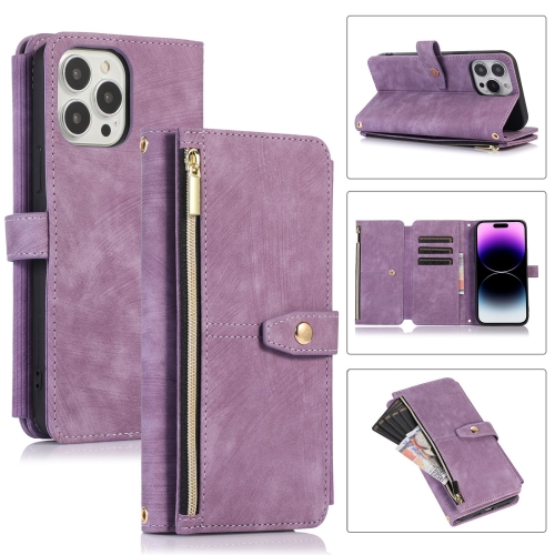 

For iPhone 14 Pro Dream 9-Card Wallet Zipper Bag Leather Phone Case(Purple)