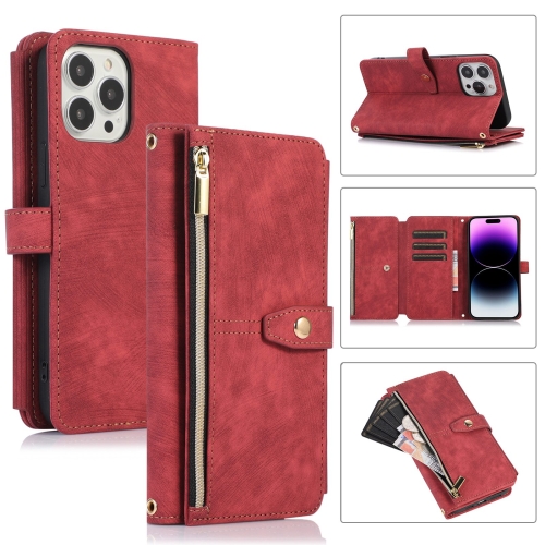 

For iPhone 14 Pro Max Dream 9-Card Wallet Zipper Bag Leather Phone Case(Red)