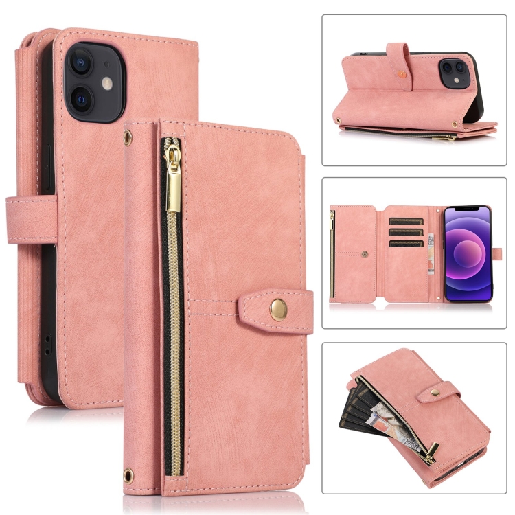 

For iPhone 12 Dream 9-Card Wallet Zipper Bag Leather Phone Case(Pink)