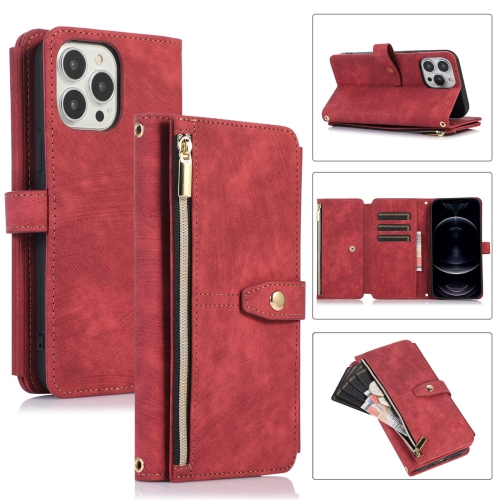 

For iPhone 12 Pro Dream 9-Card Wallet Zipper Bag Leather Phone Case(Red)
