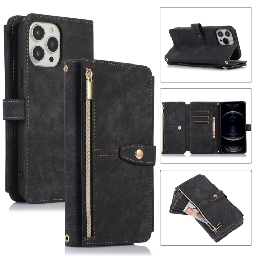 

For iPhone 12 Pro Dream 9-Card Wallet Zipper Bag Leather Phone Case(Black)