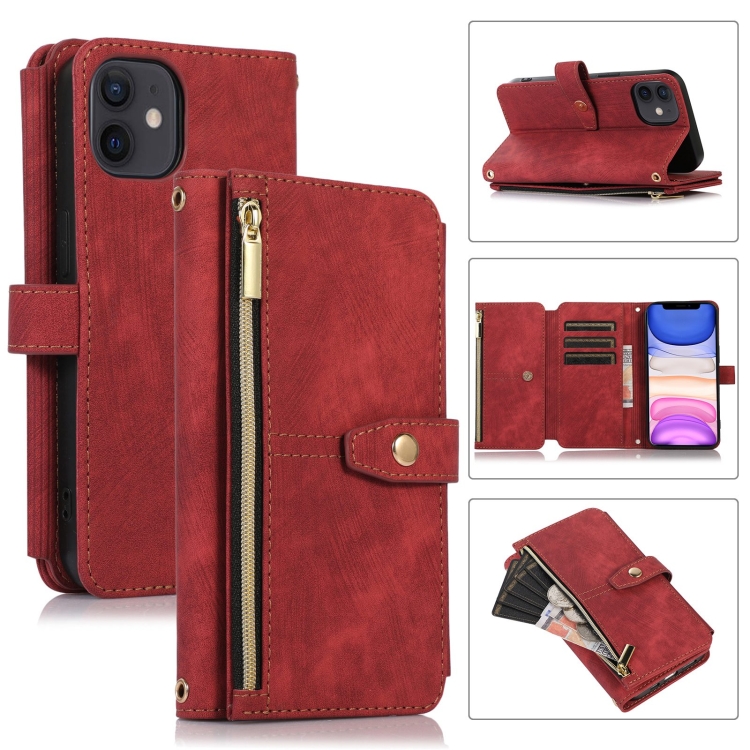 

For iPhone 11 Dream 9-Card Wallet Zipper Bag Leather Phone Case(Red)