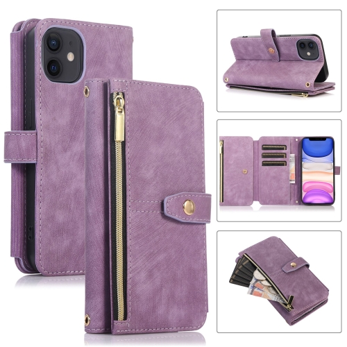 

For iPhone 11 Dream 9-Card Wallet Zipper Bag Leather Phone Case(Purple)