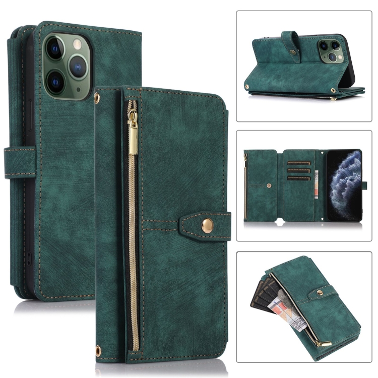

For iPhone 11 Pro Dream 9-Card Wallet Zipper Bag Leather Phone Case(Green)