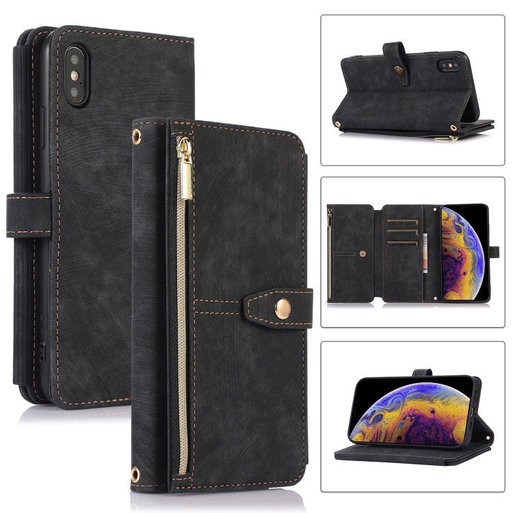 

For iPhone X / XS Dream 9-Card Wallet Zipper Bag Leather Phone Case(Black)