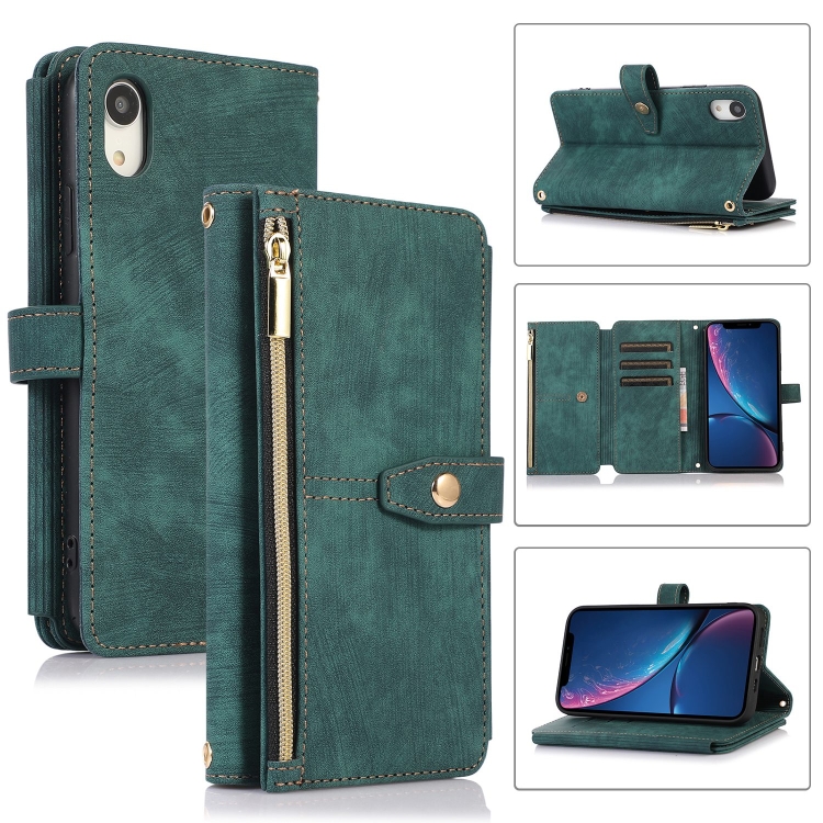 

For iPhone XR Dream 9-Card Wallet Zipper Bag Leather Phone Case(Green)