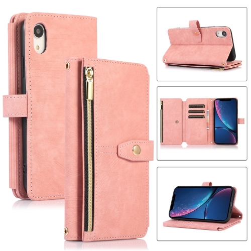 

For iPhone XR Dream 9-Card Wallet Zipper Bag Leather Phone Case(Pink)