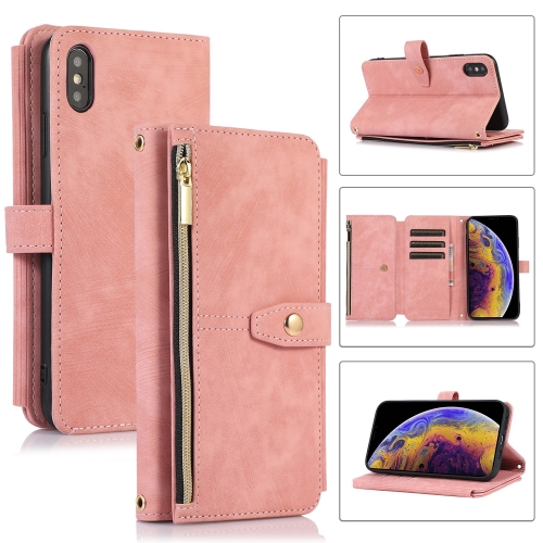 

For iPhone XS Max Dream 9-Card Wallet Zipper Bag Leather Phone Case(Pink)