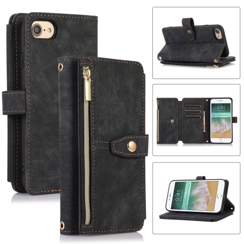 

For iPhone SE 2022 / 2020 / 7 / 8 Dream 9-Card Wallet Zipper Bag Leather Phone Case(Black)