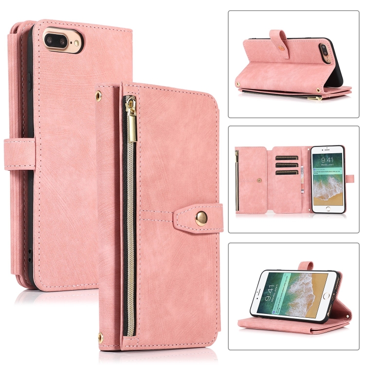 

For iPhone 7 Plus / 8 Plus Dream 9-Card Wallet Zipper Bag Leather Phone Case(Pink)