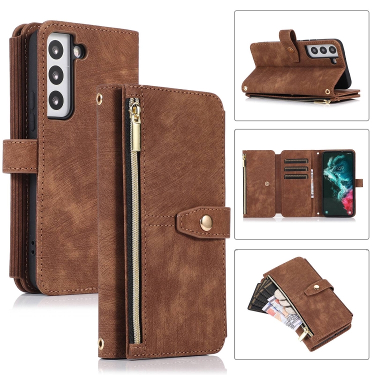 

For Samsung Galaxy S23+ 5G Dream 9-Card Wallet Zipper Bag Leather Phone Case(Brown)