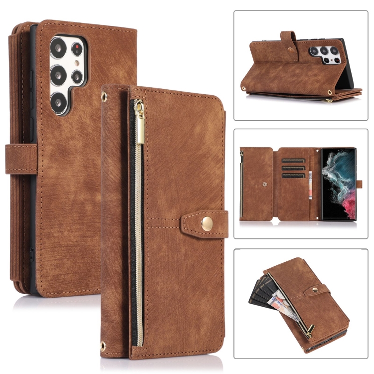 

For Samsung Galaxy S23 Ultra 5G Dream 9-Card Wallet Zipper Bag Leather Phone Case(Brown)