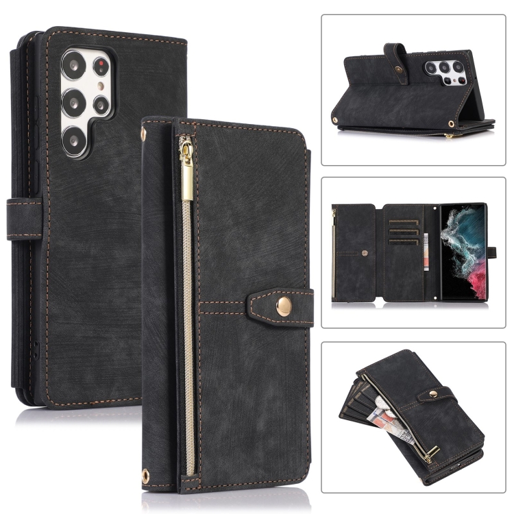 

For Samsung Galaxy S23 Ultra 5G Dream 9-Card Wallet Zipper Bag Leather Phone Case(Black)