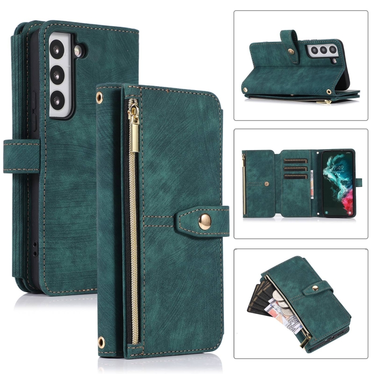 

For Samsung Galaxy S22 5G Dream 9-Card Wallet Zipper Bag Leather Phone Case(Green)