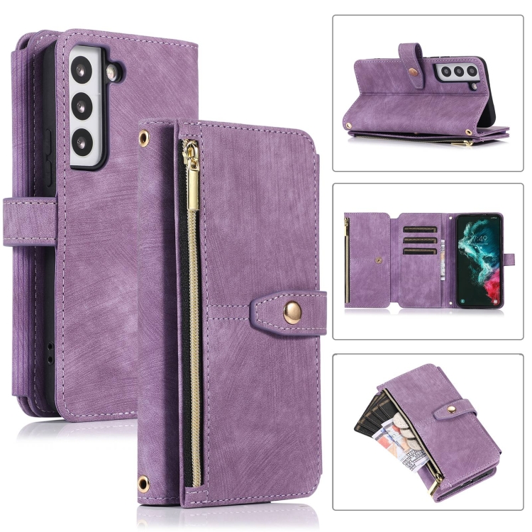 

For Samsung Galaxy S21+ 5G Dream 9-Card Wallet Zipper Bag Leather Phone Case(Purple)