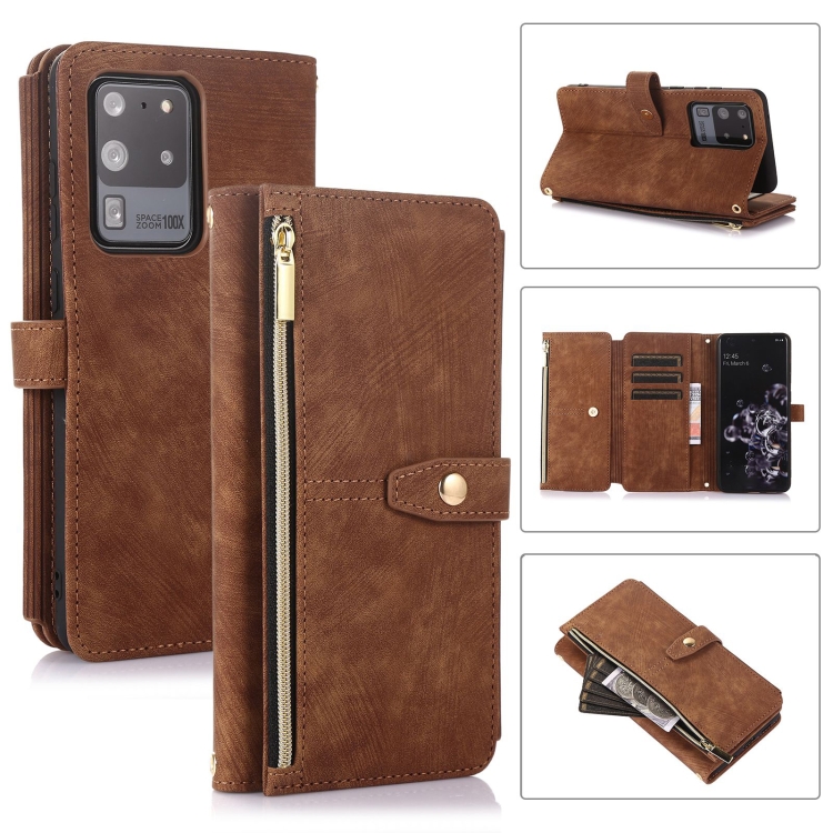 

For Samsung Galaxy S20 Dream 9-Card Wallet Zipper Bag Leather Phone Case(Brown)
