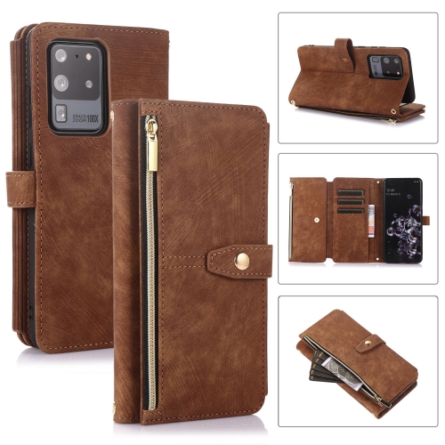 

For Samsung Galaxy S20+ Dream 9-Card Wallet Zipper Bag Leather Phone Case(Brown)