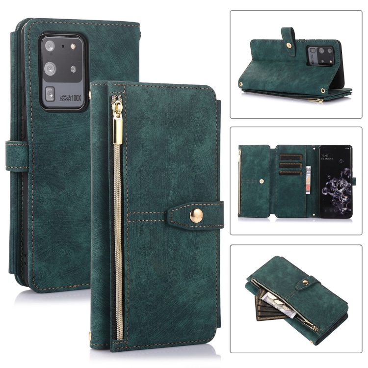 

For Samsung Galaxy S20 Ultra Dream 9-Card Wallet Zipper Bag Leather Phone Case(Green)