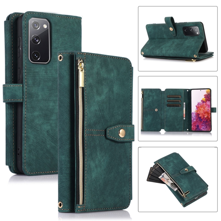 

For Samsung Galaxy S20 FE Dream 9-Card Wallet Zipper Bag Leather Phone Case(Green)