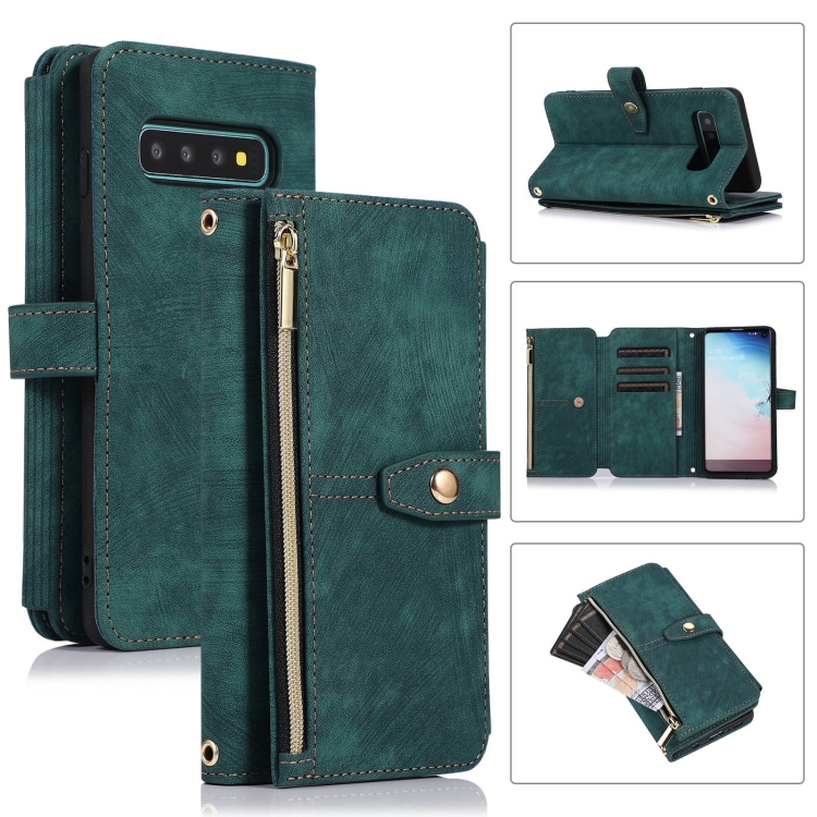 

For Samsung Galaxy S10 Dream 9-Card Wallet Zipper Bag Leather Phone Case(Green)